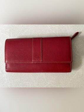 Vintage Y2K Coach Hamptons Red Leather Trifold Envelope Wallet Clutch Flap